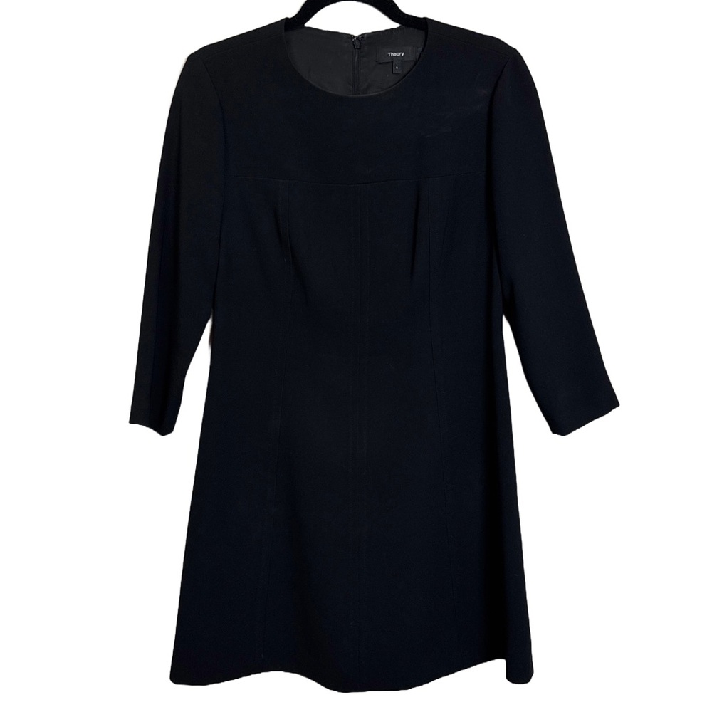 Theory Black Long Sleeve Front Yoke Crepe Dress | Size 6